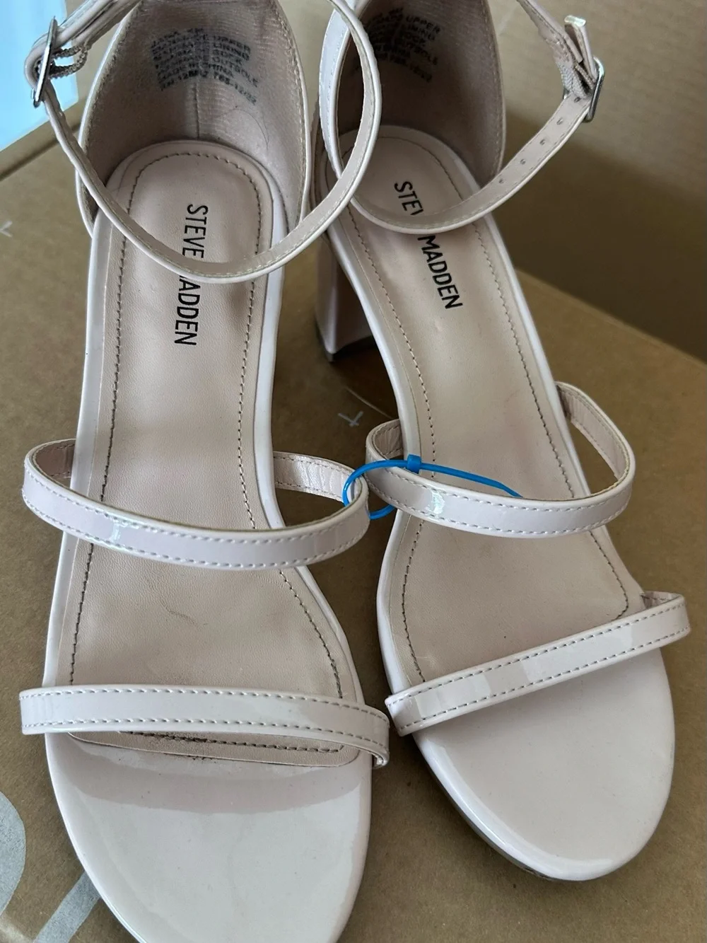 Steve Madden White Patent Block Heel Sandals